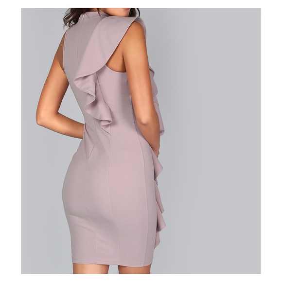 Taupe Lavender Sleeveless Ruffle Bodycon Dress - Picture 3 of 5